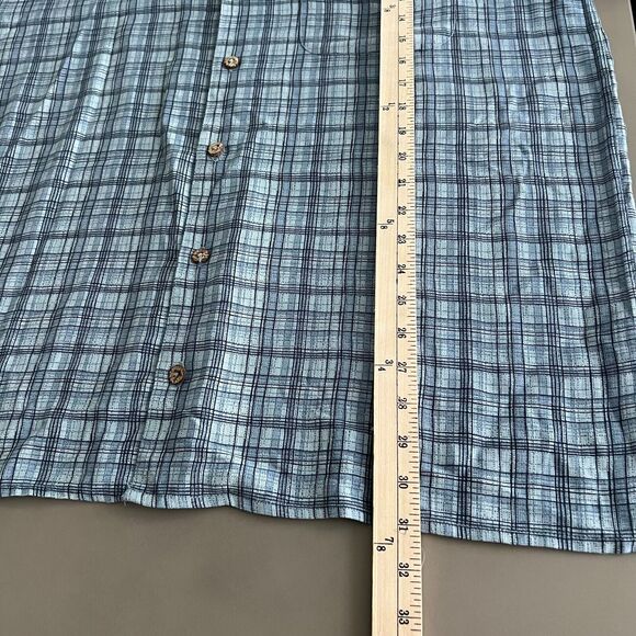 Pussers Island Reserve Shirt Mens Large Aqua Blue Stitched Plaid Silk Camp SS - Picture 8 of 11